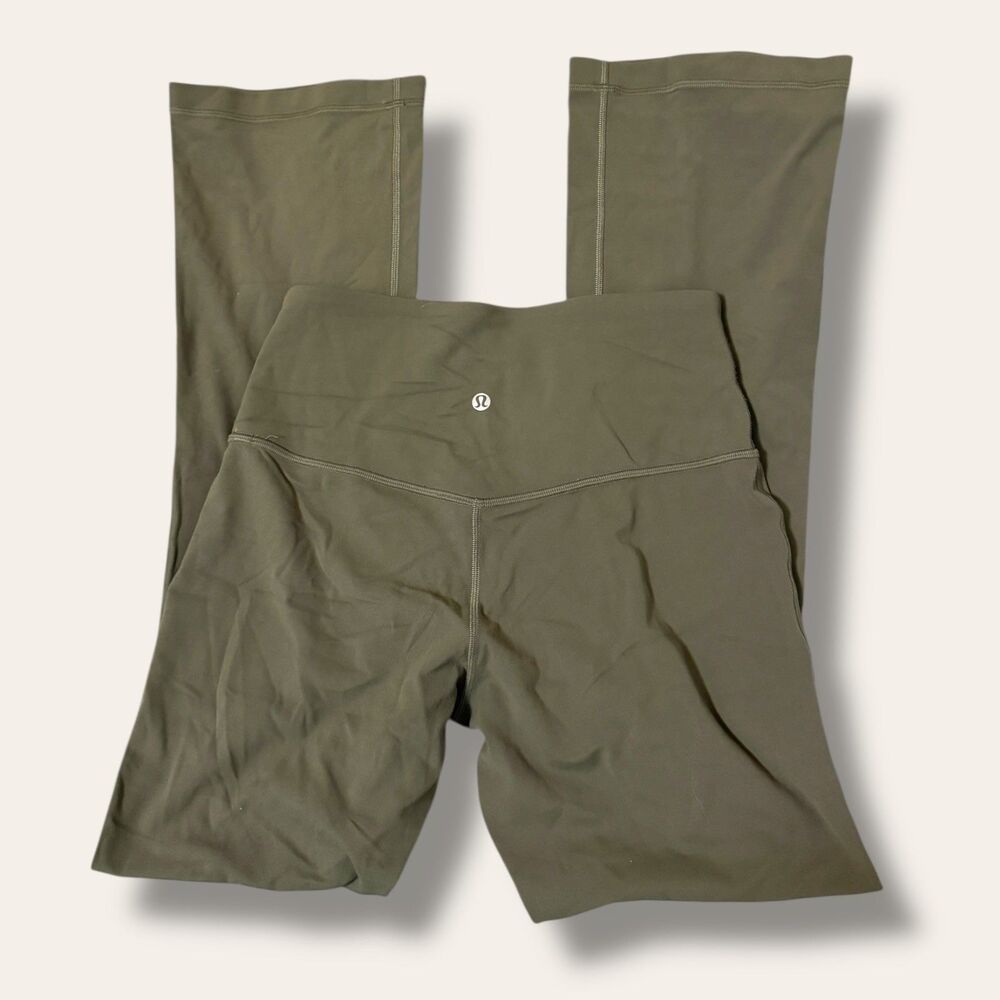 Lululemon Yoga Pants Womens 8 Olive Flare High Waist Pocket Bootcut Stretch